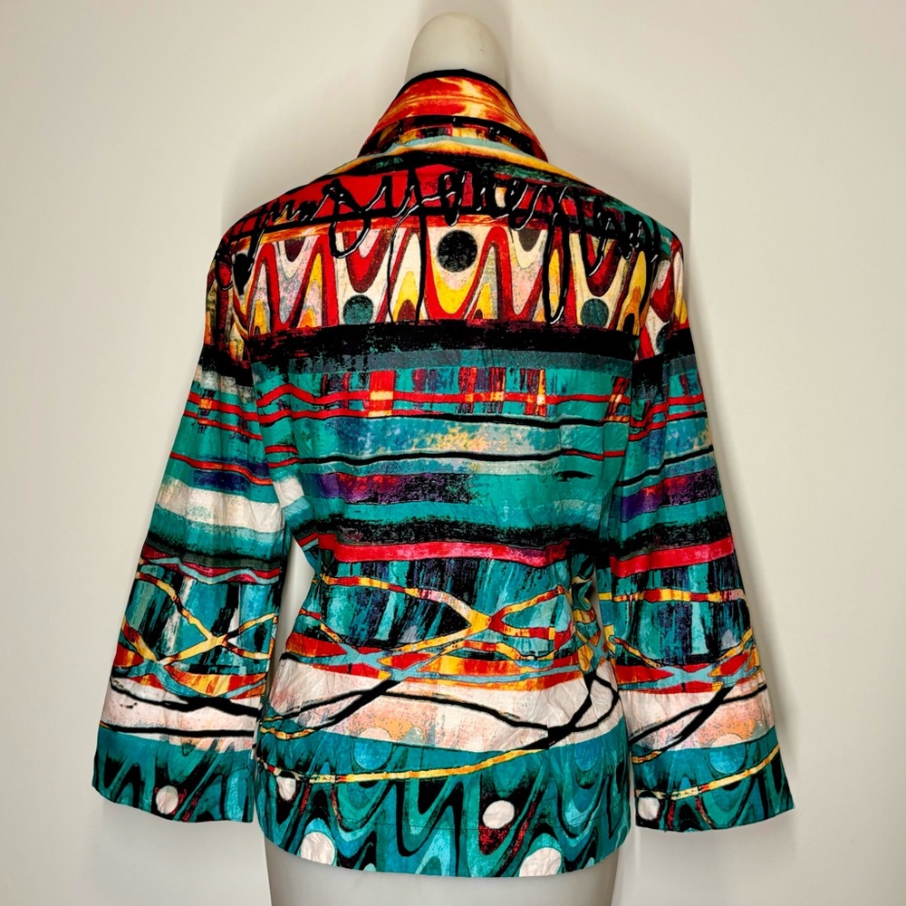 Mishca Tie Front Blouse Size Large Colorful Retro Funky - Picture 4 of 9